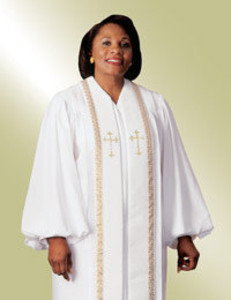 Women's Clergy Robe RT Wesley H94F - White Wonder Crepe Women's Clergy Robe RT Wesley H94F - White Wonder Crepe