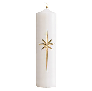 12" x 3" White Christ Pillar Candle - Bright Morning Star Dedcal