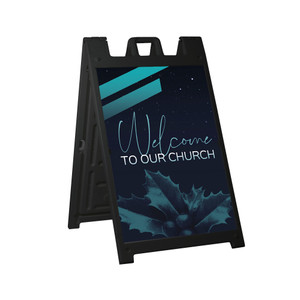 Blue Holly Christmas - Deluxe A-Frame Sandwich Board Street Signs (24"x36") - AFFA221100B BLACK Blue Holly Christmas - Deluxe A-Frame Sandwich Board Street Signs (24"x36") - AFFA221100B BLACK