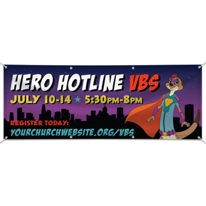 Custom Outdoor Vinyl Banner - Hero Hotline VBS - BHER002 Custom Outdoor Vinyl Banner - Hero Hotline VBS - BHER002