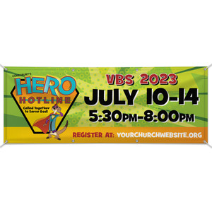 Custom Outdoor Vinyl Banner - Hero Hotline VBS - BHER001 Custom Outdoor Vinyl Banner - Hero Hotline VBS - BHER001