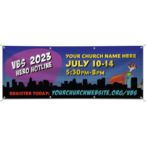 Custom Outdoor Vinyl Banner - Hero Hotline VBS - BHER005 Custom Outdoor Vinyl Banner - Hero Hotline VBS - BHER005