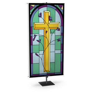 Church Banner - 3D Cross - Stained Glass Easter