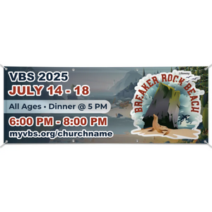 Easy Custom Outdoor Vinyl Banner - Personalize in Real Time - Breaker Rock Beach VBS - BBRB001 Easy Custom Outdoor Vinyl Banner - Personalize in Real Time - Breaker Rock Beach VBS - BBRB001