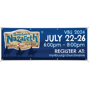 Easy Custom Outdoor Vinyl Banner - Personalize in Real Time - Hometown Nazareth VBS - BNAZ003 Easy Custom Outdoor Vinyl Banner - Personalize in Real Time - Hometown Nazareth VBS - BNAZ003
