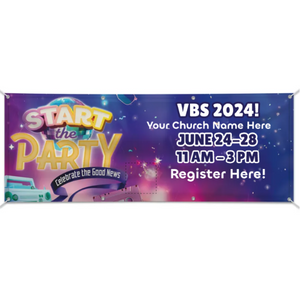Easy Custom Outdoor Vinyl Banner - Personalize in Real Time - Start the Party VBS - BSTP002 Easy Custom Outdoor Vinyl Banner - Personalize in Real Time - Start the Party VBS - BSTP002