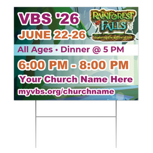 Easy Custom Outdoor Yard Sign - Personalize in Real Time - Rainforest Falls VBS - YSRFAL001 Easy Custom Outdoor Yard Sign - Personalize in Real Time - Rainforest Falls VBS - YSRFAL001