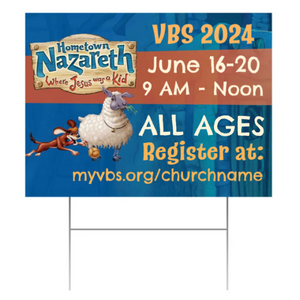 Easy Custom Outdoor Yard Sign - Personalize in Real Time - Hometown Nazareth VBS - YNAZ001 Easy Custom Outdoor Yard Sign - Personalize in Real Time - Hometown Nazareth VBS - YNAZ001