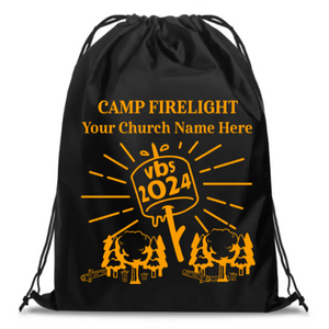 Easy Custom VBS Drawstring Bag - Personalize in Real Time - Camp Firelight VBS - DCFL021 Easy Custom VBS Drawstring Bag - Personalize in Real Time - Camp Firelight VBS - DCFL021