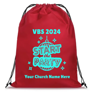 Easy Custom VBS Drawstring Bag - Personalize in Real Time - Start the Party VBS - DSTP011 Easy Custom VBS Drawstring Bag - Personalize in Real Time - Start the Party VBS - DSTP011