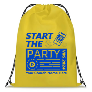Easy Custom VBS Drawstring Bag - Personalize in Real Time - Start the Party VBS - DSTP031 Easy Custom VBS Drawstring Bag - Personalize in Real Time - Start the Party VBS - DSTP031