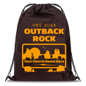 Easy Custom VBS Drawstring Bag - Personalize in Real Time - Outback Rock VBS - DOBR011 Easy Custom VBS Drawstring Bag - Personalize in Real Time - Outback Rock VBS - DOBR011