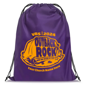 Easy Custom VBS Drawstring Bag - Personalize in Real Time - Outback Rock VBS - DOBR061 Easy Custom VBS Drawstring Bag - Personalize in Real Time - Outback Rock VBS - DOBR061