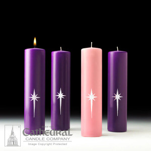 Stearine Pillar - 12" x 3" Star of the Magi Advent Candles (3 Purple, 1 Rose) - Cathedral Candles Stearine Pillar - 12" x 3" Star of the Magi Advent Candles (3 Purple, 1 Rose) - Cathedral Candles