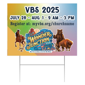Easy Custom Outdoor Yard Sign - Personalize in Real Time - Wonder Junction VBS - YSWOJ003 Easy Custom Outdoor Yard Sign - Personalize in Real Time - Wonder Junction VBS - YSWOJ003