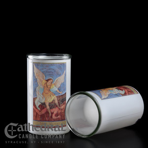 Sacred Glass Candle Globes - Saint Michael (3 Globes) (DOZEN 3-DAY GLOBE) Sacred Glass Candle Globes - Saint Michael (3 Globes) (DOZEN 3-DAY GLOBE)