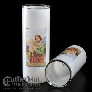 Sacred Glass Candle Globes - Saint Joseph (5-7 Globes) (DOZEN 5/6/7-DAY GLOBE)