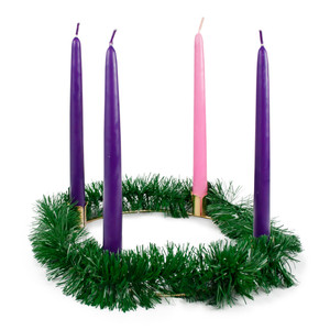 Advent Wreath Set - 10" Wreath, 7/8" Candles (3 Purple, 1 Rose) & Evergreen Trim Advent Wreath Set - 10" Wreath, 7/8" Candles (3 Purple, 1 Rose) & Evergreen Trim