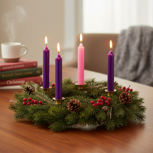 12" x 1.5" Stearic Advent Candles (3 Purple - 1 Rose)