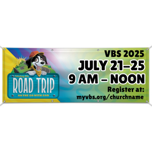Easy Custom Outdoor Vinyl Banner - Personalize in Real Time - Road Trip VBS - BROA003 Easy Custom Outdoor Vinyl Banner - Personalize in Real Time - Road Trip VBS - BROA003