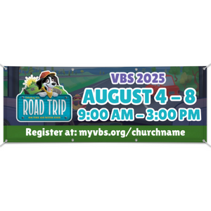 Easy Custom Outdoor Vinyl Banner - Personalize in Real Time - Road Trip VBS - BROA004 Easy Custom Outdoor Vinyl Banner - Personalize in Real Time - Road Trip VBS - BROA004