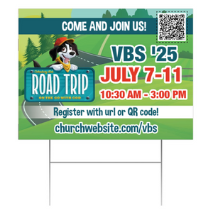 Easy Custom Outdoor Yard Sign - Personalize in Real Time - Road Trip VBS - YSROA002 - QR code Easy Custom Outdoor Yard Sign - Personalize in Real Time - Road Trip VBS - YSROA002 - QR code