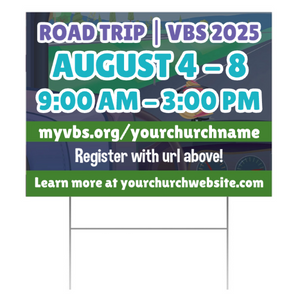 Easy Custom Outdoor Yard Sign - Personalize in Real Time - Road Trip VBS - YSROA004 Easy Custom Outdoor Yard Sign - Personalize in Real Time - Road Trip VBS - YSROA004