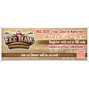 Easy Custom Outdoor Vinyl Banner - Personalize in Real Time - Yee-Haw VBS - BYHA003 Easy Custom Outdoor Vinyl Banner - Personalize in Real Time - Yee-Haw VBS - BYHA003