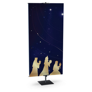 Church Banner - Gold & Midnight Blue Nativity Scene with Classic Hymns - Three Wise Men