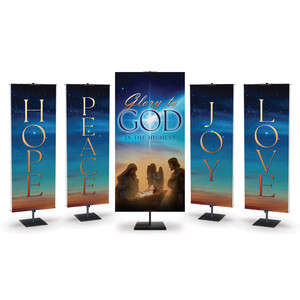 Church Banner - Bright Glory to God in the Highest with Nativity and Angel - Peace