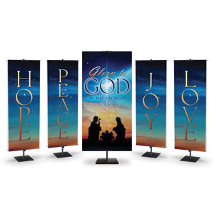 Church Banner - Bright Glory to God in the Highest with Nativity and Angel - Joy