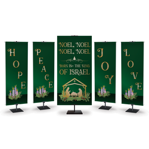 Church Banner - Emerald with Gold Letters Candles and Wreath - Peace