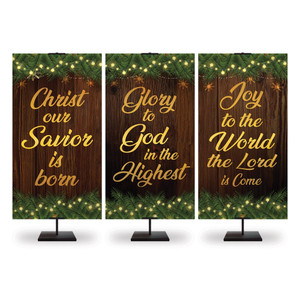 Church Banner - Christ Our Savior on Wood with Gold Letters - Christ Our Savior is Born