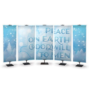 Christmas Banners - Peace On Earth Goodwill To Men - Five Banner Set - Two 2'x6' and Three 3'x6' Banners - Fabric with Pole Loops