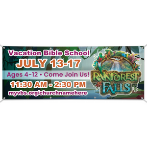 Easy Custom Outdoor Vinyl Banner - Personalize in Real Time - Rainforest Falls VBS - BRFAL001 Easy Custom Outdoor Vinyl Banner - Personalize in Real Time - Rainforest Falls VBS - BRFAL001