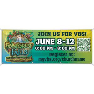 Easy Custom Outdoor Vinyl Banner - Personalize in Real Time - Rainforest Falls VBS - BRFAL002 Easy Custom Outdoor Vinyl Banner - Personalize in Real Time - Rainforest Falls VBS - BRFAL002