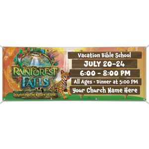 Easy Custom Outdoor Vinyl Banner - Personalize in Real Time - Rainforest Falls VBS - BRFAL004 Easy Custom Outdoor Vinyl Banner - Personalize in Real Time - Rainforest Falls VBS - BRFAL004