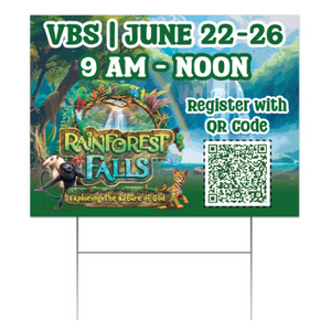 Easy Custom Outdoor Yard Sign - Personalize in Real Time - Rainforest Falls VBS - YSRFAL003