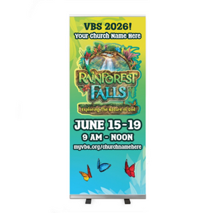 Easy Custom Retractable Vinyl Banner - Personalize in Real Time - Rainforest Falls VBS - RRFAL002