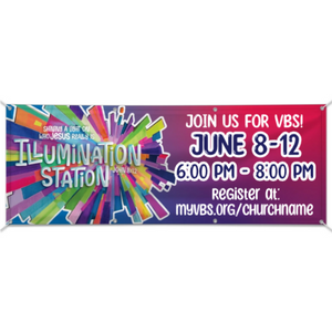 Easy Custom Outdoor Vinyl Banner - Personalize in Real Time - Illumination Station VBS - BLUM002 Easy Custom Outdoor Vinyl Banner - Personalize in Real Time - Illumination Station VBS - BLUM002