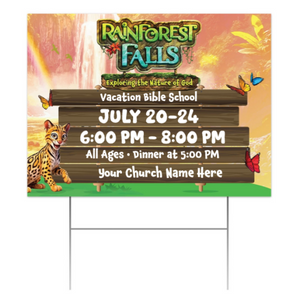 Easy Custom Outdoor Yard Sign - Personalize in Real Time - Rainforest Falls VBS - YSRFAL004