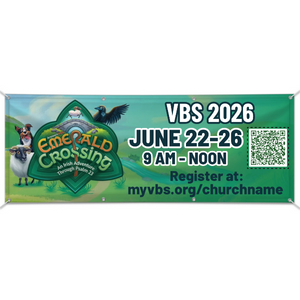 Easy Custom Outdoor Vinyl Banner - Personalize in Real Time - Emerald Crossing VBS - BEME003 Easy Custom Outdoor Vinyl Banner - Personalize in Real Time - Emerald Crossing VBS - BEME003