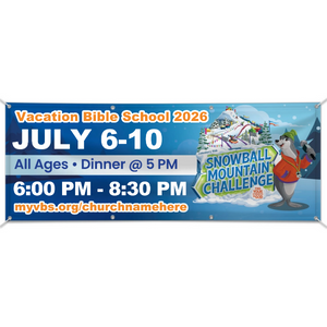 Easy Custom Outdoor Vinyl Banner - Personalize in Real Time - Snowball Mountain Challenge VBS - BSMC001 Easy Custom Outdoor Vinyl Banner - Personalize in Real Time - Snowball Mountain Challenge VBS - BSMC001