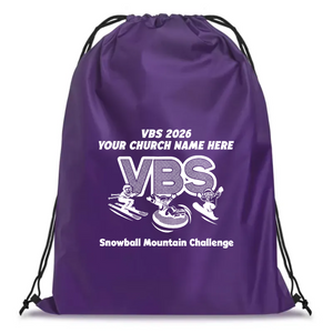 Easy Custom VBS Drawstring Bag - Personalize in Real Time - Snowball Mountain Challenge VBS - DSMC041