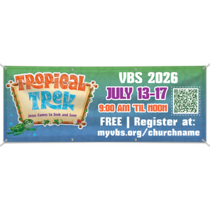 Easy Custom Outdoor Vinyl Banner - Personalize in Real Time - Tropical Trek VBS - BTROP002