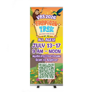 Easy Custom Retractable Vinyl Banner - Personalize in Real Time - Tropical Trek VBS - RTROP005 Easy Custom Retractable Vinyl Banner - Personalize in Real Time - Tropical Trek VBS - RTROP005