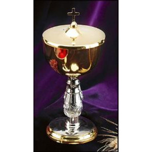 Two Tone Ciborium w/ Cross Cover - Brass/Gold Plated Two Tone Ciborium w/ Cross Cover - Brass/Gold Plated