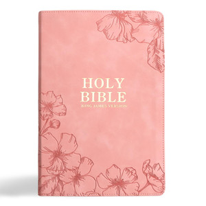 KJV Holy Bible, Giant Print with Cross-References, Soft Pink LeatherTouch with Floral Cover Design, Red Letter - Case of 12