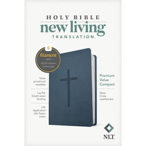 NLT Premium Value Compact Bible, Filament Enabled (Leatherlike, Navy Cross) - Case of 48