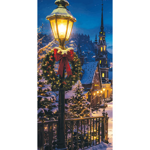 Church Banner - Warm Christmas Scene - Lamppost